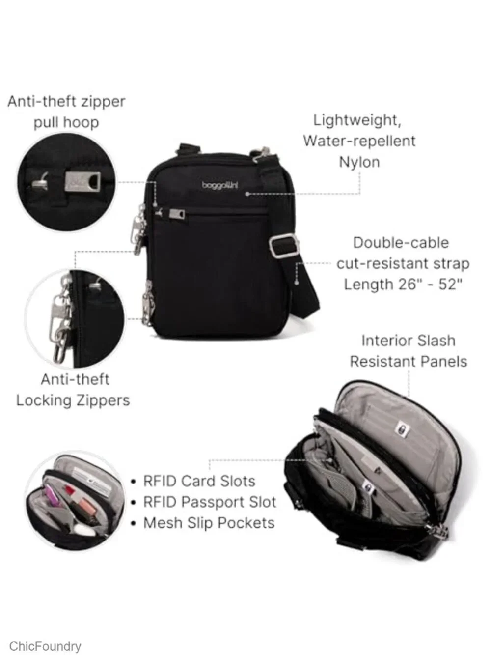 Anti-Theft Crossbody Bag with RFID & Locking Zippers